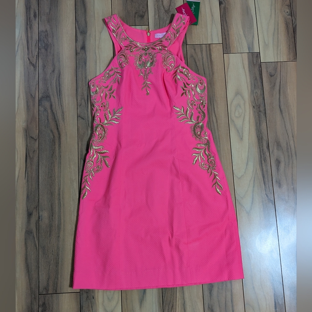 NWT! Lilly Pulitzer Tina Stretch Shift Dress Coral Sunset Size 2 $278